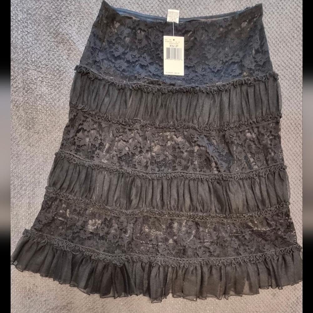 Guess Black Lace Tiered A-Line Skirt